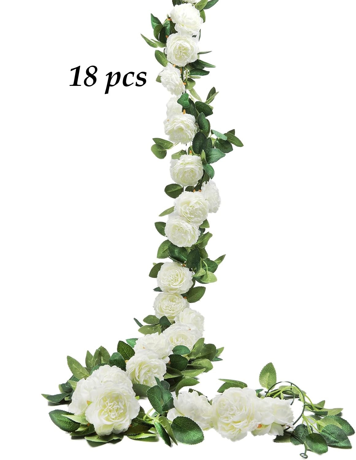 18 guirlandes de fleurs pivoines blanches artificielles en soie