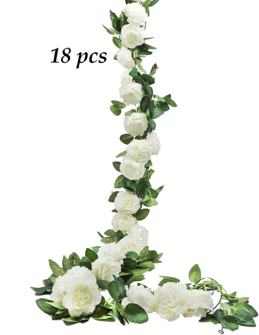 18 guirlandes de fleurs pivoines blanches artificielles en soie